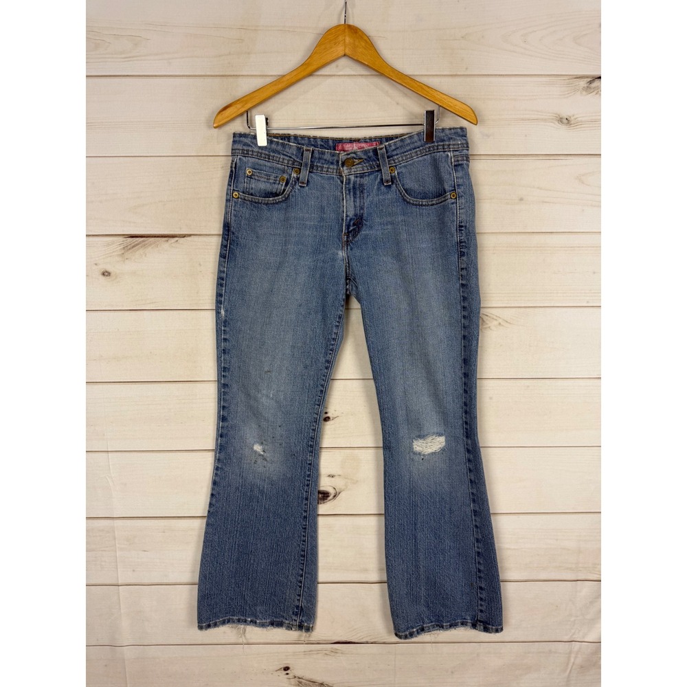Levis 524 Superlow Bootcut Jeans Juniors Size 7 Short Distressed Low Rise Y2K